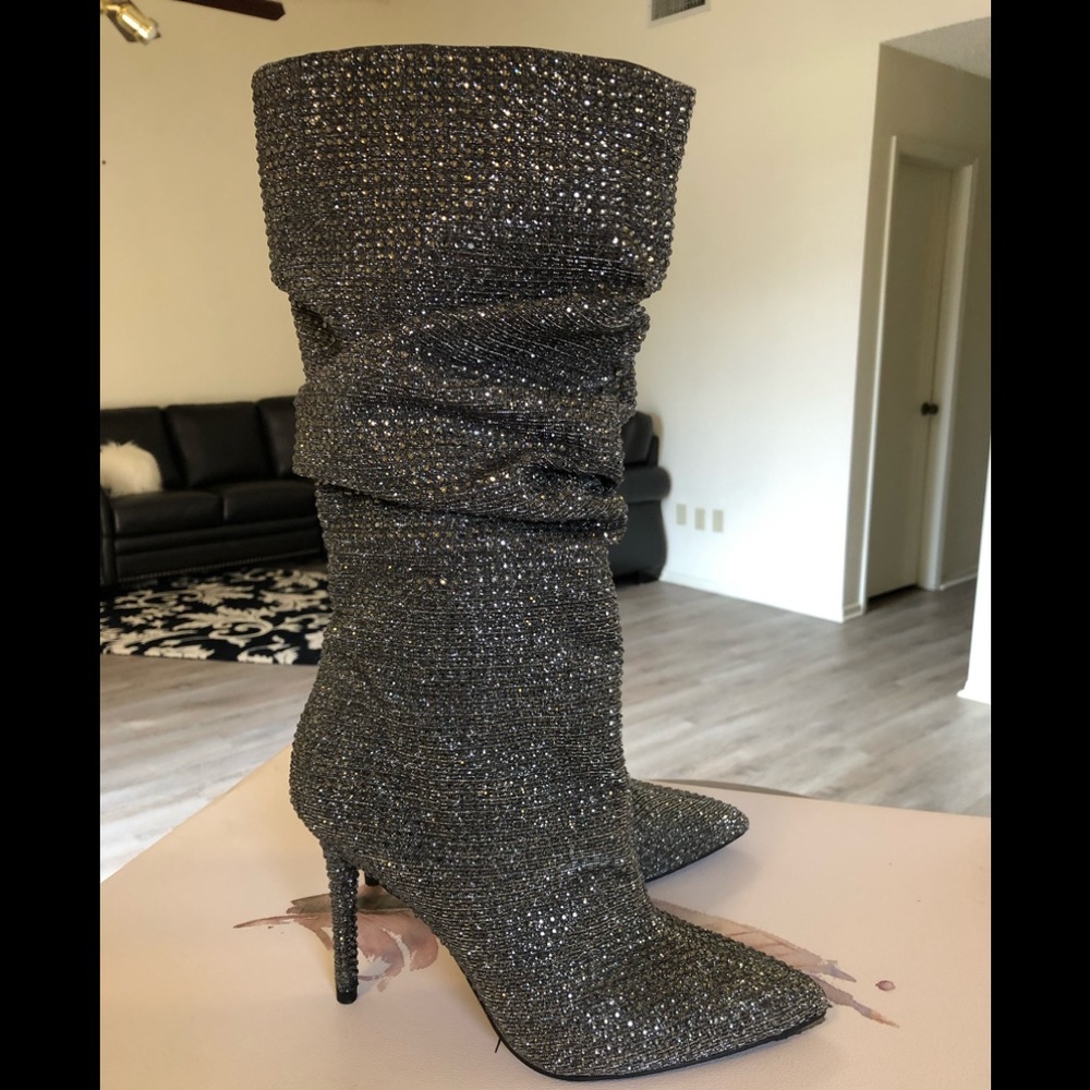 Jessica Simpson LAYZER Pewter Multi Glitter Gabor Boots, Size 8 1/2 M